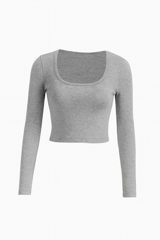 CROP TOP DE MANGA LARGA GRIS